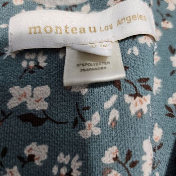 Monteau Los Angeles Womens Green Floral Flutter Short Sleeve Wrap Tunic Shirt SM - Picture 5 of 7